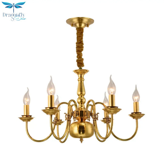 Metal Gold Pendant Chandelier Candelabra 6/8 Lights Colonialism Ceiling Hang Fixture For Living Room