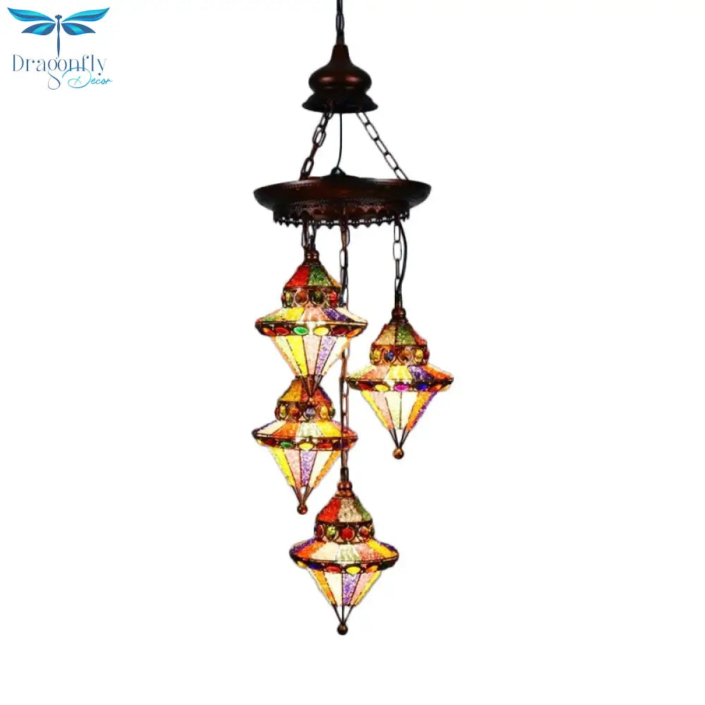 Metal Lantern Chandelier Lamp Bohemian 4 Heads Living Room Drop In Copper