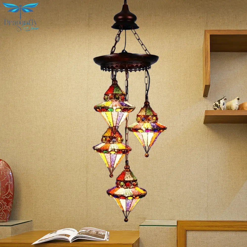Metal Lantern Chandelier Lamp Bohemian 4 Heads Living Room Drop In Copper