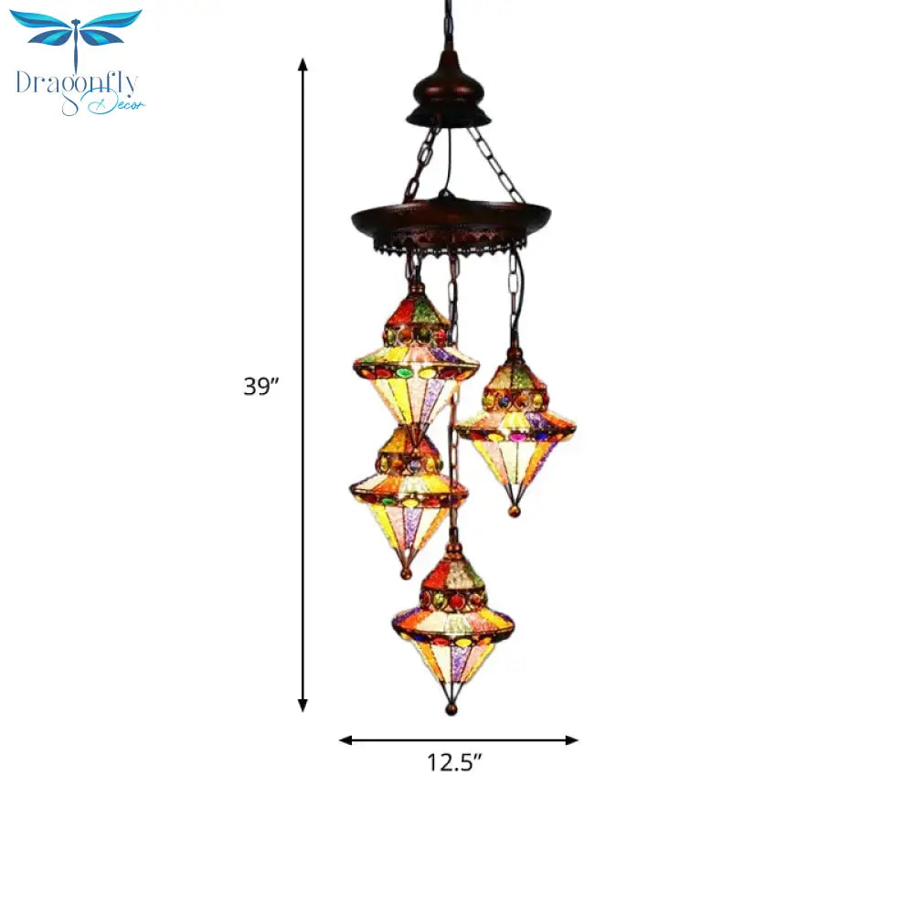 Metal Lantern Chandelier Lamp Bohemian 4 Heads Living Room Drop In Copper