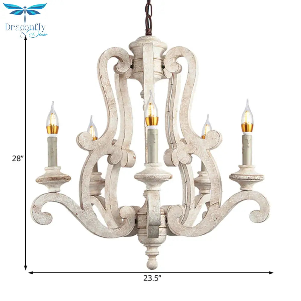 Metal Laser - Cut Chandelier Lamp Retro 5 Bulbs White Pendant Lighting Fixture For Living Room