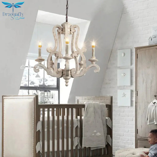 Metal Laser - Cut Chandelier Lamp Retro 5 Bulbs White Pendant Lighting Fixture For Living Room