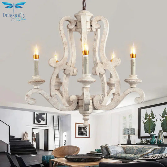 Metal Laser - Cut Chandelier Lamp Retro 5 Bulbs White Pendant Lighting Fixture For Living Room