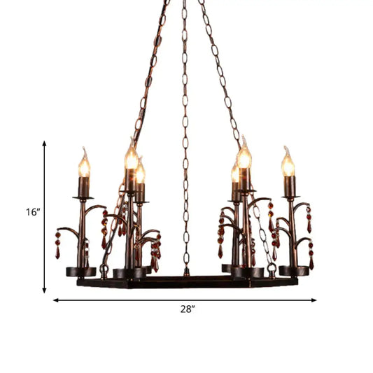 Metal Rust Pendant Lamp Geometric 6 Lights Vintage Chandelier Light Fixture For Dining Room