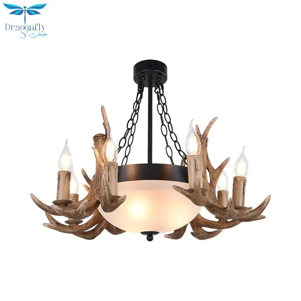 Metal Semi Sphere Chandelier Lamp Contemporary 11 - Head Restaurant Pendant Ceiling Light In Brown