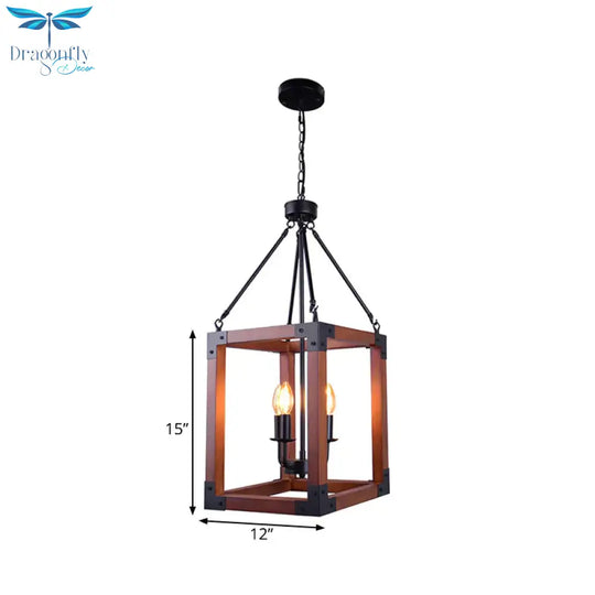 Metal Square Frame Pendant Lighting Fixture Traditional 4 Lights Restaurant Ceiling Chandelier In