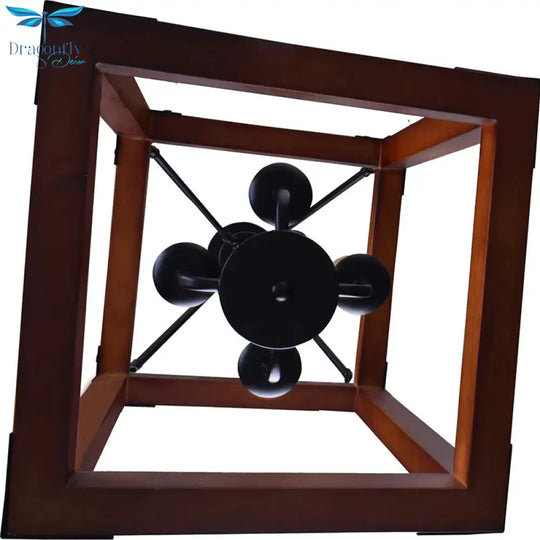 Metal Square Frame Pendant Lighting Fixture Traditional 4 Lights Restaurant Ceiling Chandelier In
