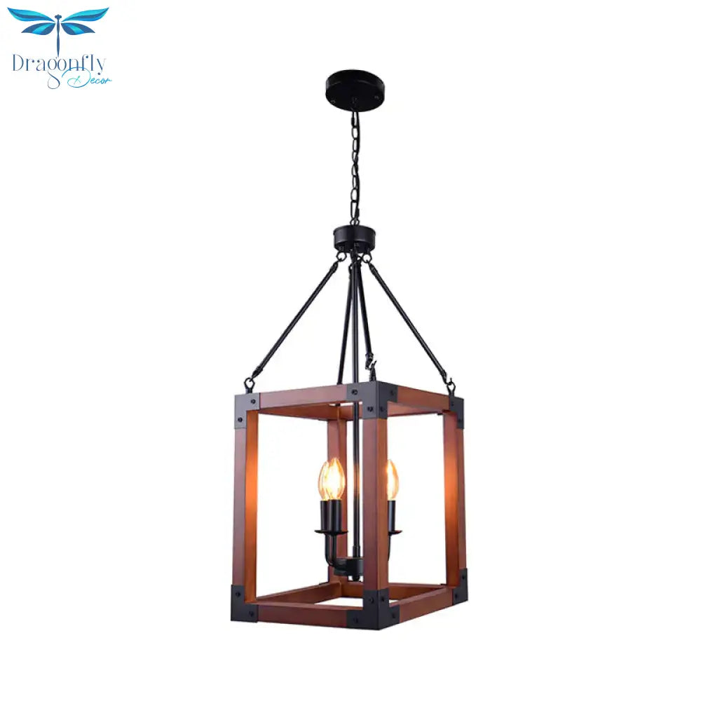 Metal Square Frame Pendant Lighting Fixture Traditional 4 Lights Restaurant Ceiling Chandelier In