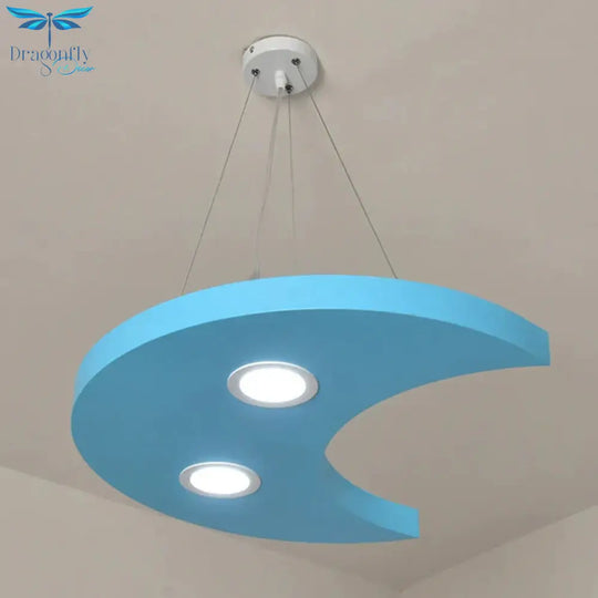 Metal Sun/Star/Moon Ceiling Light Kids Style Led Pendant Chandelier In Yellow/Orange/Blue For