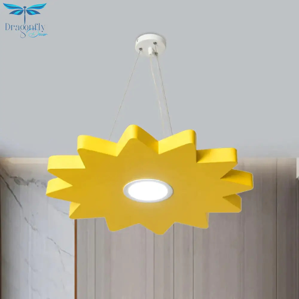 Metal Sun/Star/Moon Ceiling Light Kids Style Led Pendant Chandelier In Yellow/Orange/Blue For