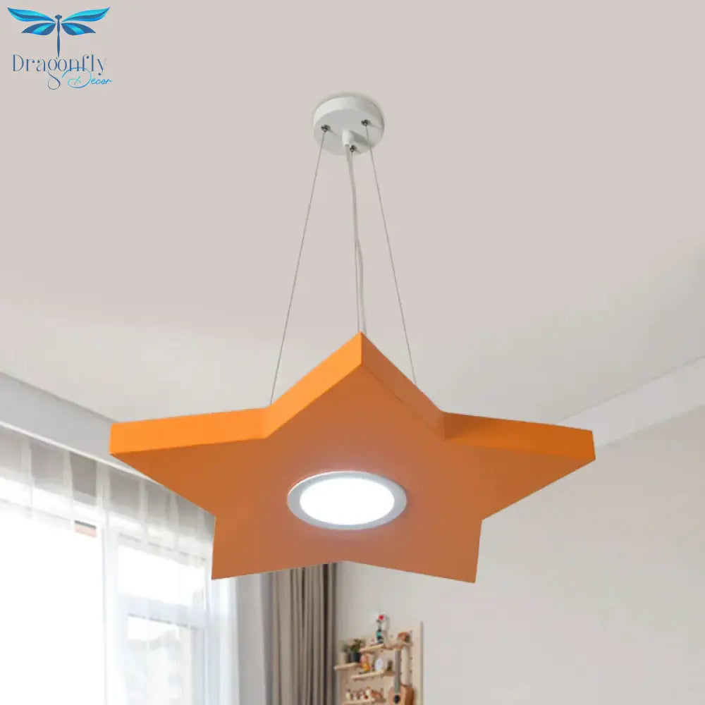 Metal Sun/Star/Moon Ceiling Light Kids Style Led Pendant Chandelier In Yellow/Orange/Blue For