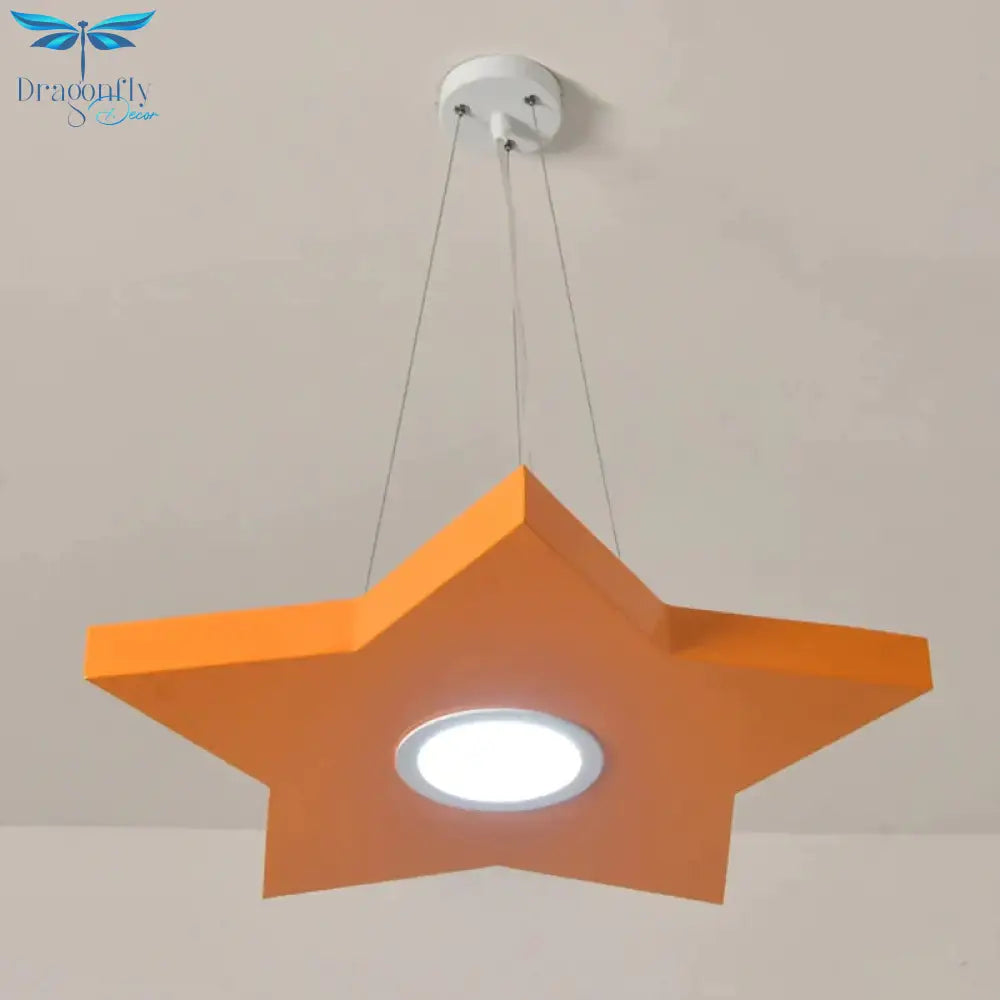 Metal Sun/Star/Moon Ceiling Light Kids Style Led Pendant Chandelier In Yellow/Orange/Blue For