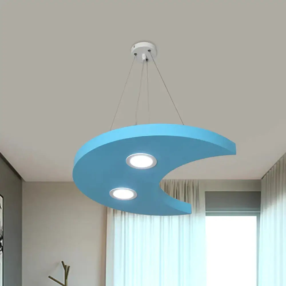 Metal Sun/Star/Moon Ceiling Light Kids Style Led Pendant Chandelier In Yellow/Orange/Blue For