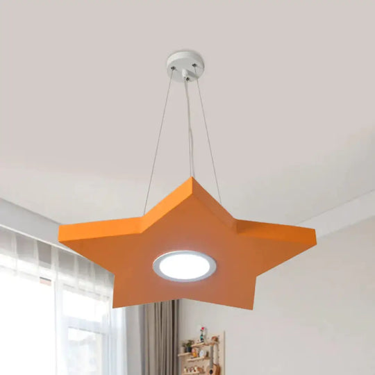 Metal Sun/Star/Moon Ceiling Light Kids Style Led Pendant Chandelier In Yellow/Orange/Blue For