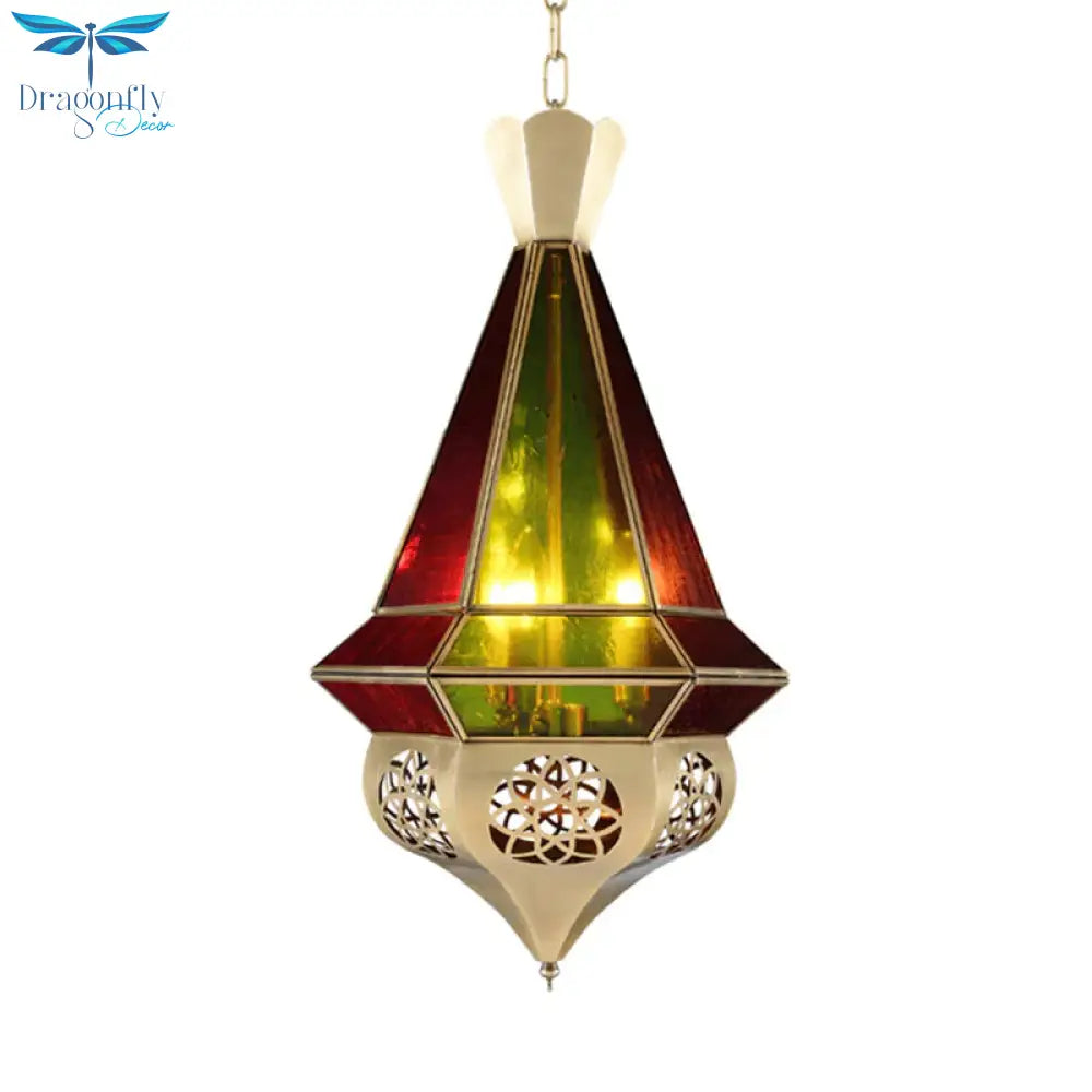 Metal Tapered Hanging Pendant Art Deco 3 - Light Restaurant Ceiling Chandelier With Hollow Decor