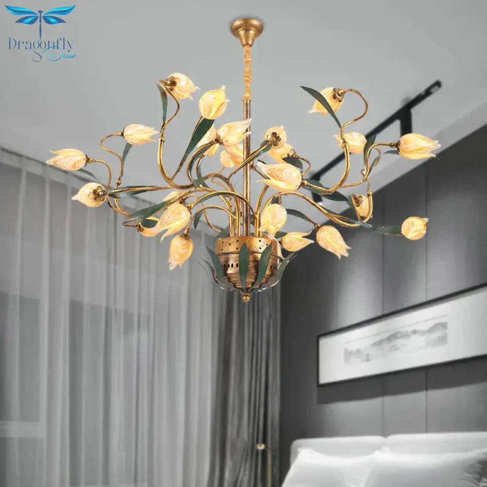 Metal Tulip Chandelier Light Fixture American Garden 25 Lights Dining Room Led Ceiling Pendant In