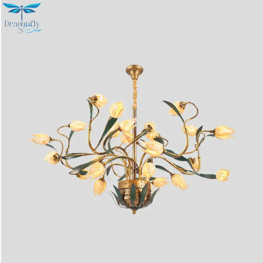 Metal Tulip Chandelier Light Fixture American Garden 25 Lights Dining Room Led Ceiling Pendant In
