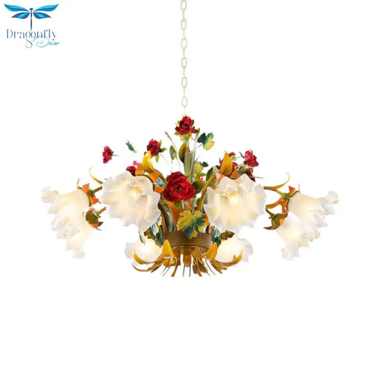 Metal Yellow Chandelier Lighting Flower 3/6/8 Bulbs Vintage Led Hanging Light For Living Room