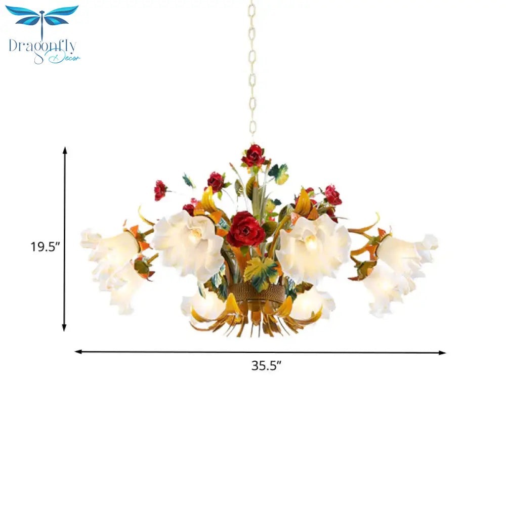 Metal Yellow Chandelier Lighting Flower 3/6/8 Bulbs Vintage Led Hanging Light For Living Room