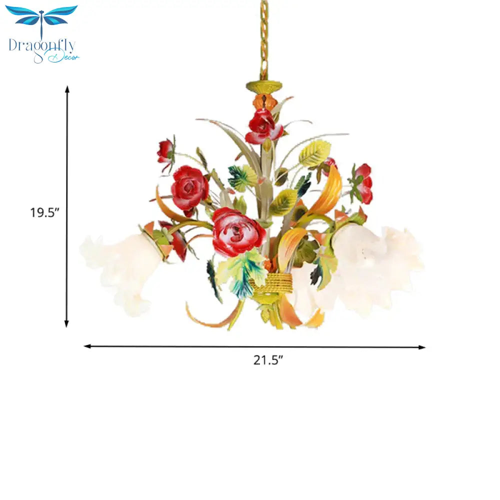 Metal Yellow Chandelier Lighting Flower 3/6/8 Bulbs Vintage Led Hanging Light For Living Room