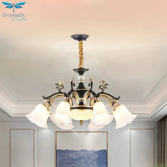 Metallic Black - Gold Suspended Lighting Fixture Curvy Arm 6/8 - Light Traditional Style Chandelier