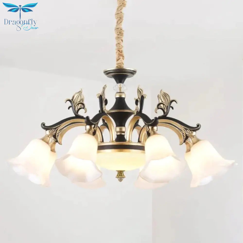 Metallic Black - Gold Suspended Lighting Fixture Curvy Arm 6/8 - Light Traditional Style Chandelier