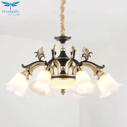Metallic Black - Gold Suspended Lighting Fixture Curvy Arm 6/8 - Light Traditional Style Chandelier