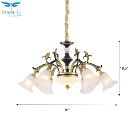 Metallic Black - Gold Suspended Lighting Fixture Curvy Arm 6/8 - Light Traditional Style Chandelier