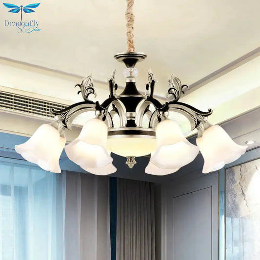 Metallic Black - Gold Suspended Lighting Fixture Curvy Arm 6/8 - Light Traditional Style Chandelier