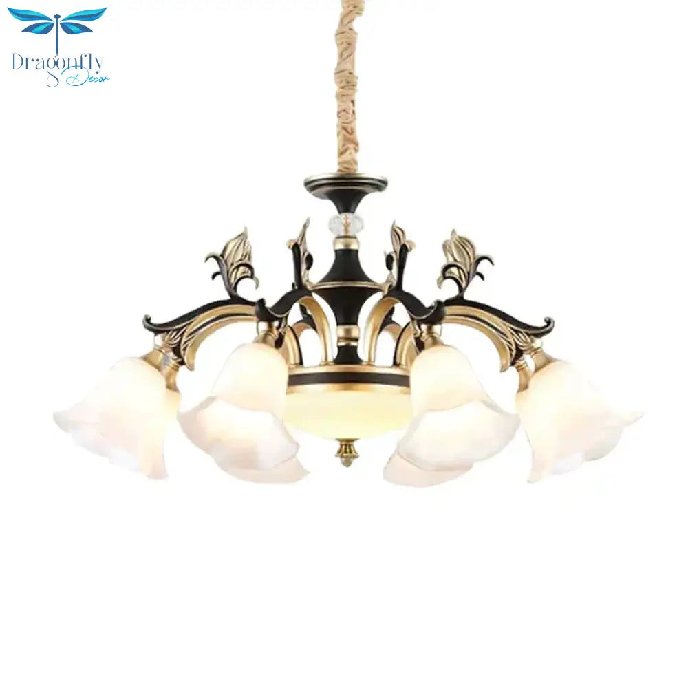 Metallic Black - Gold Suspended Lighting Fixture Curvy Arm 6/8 - Light Traditional Style Chandelier
