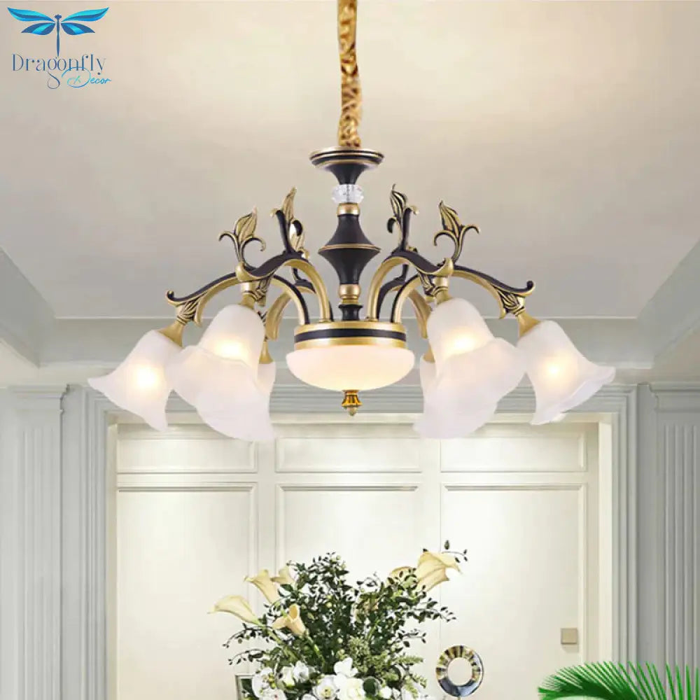 Metallic Black - Gold Suspended Lighting Fixture Curvy Arm 6/8 - Light Traditional Style Chandelier