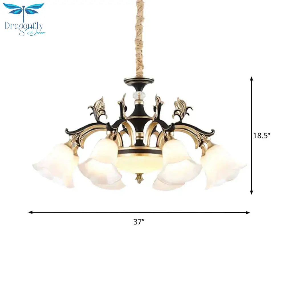 Metallic Black - Gold Suspended Lighting Fixture Curvy Arm 6/8 - Light Traditional Style Chandelier