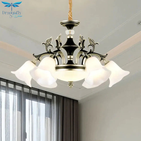 Metallic Black - Gold Suspended Lighting Fixture Curvy Arm 6/8 - Light Traditional Style Chandelier