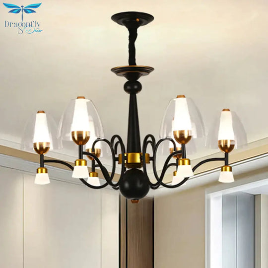 Metallic Black - Gold Suspension Pendant Scooping Armed 3/5/6 Lights Rural Style Chandelier Light