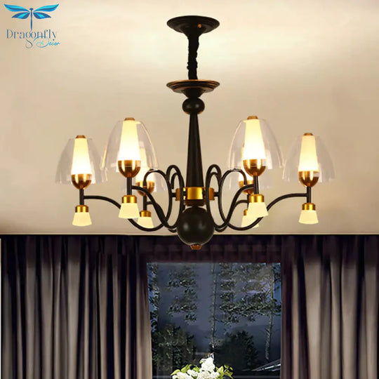 Metallic Black - Gold Suspension Pendant Scooping Armed 3/5/6 Lights Rural Style Chandelier Light