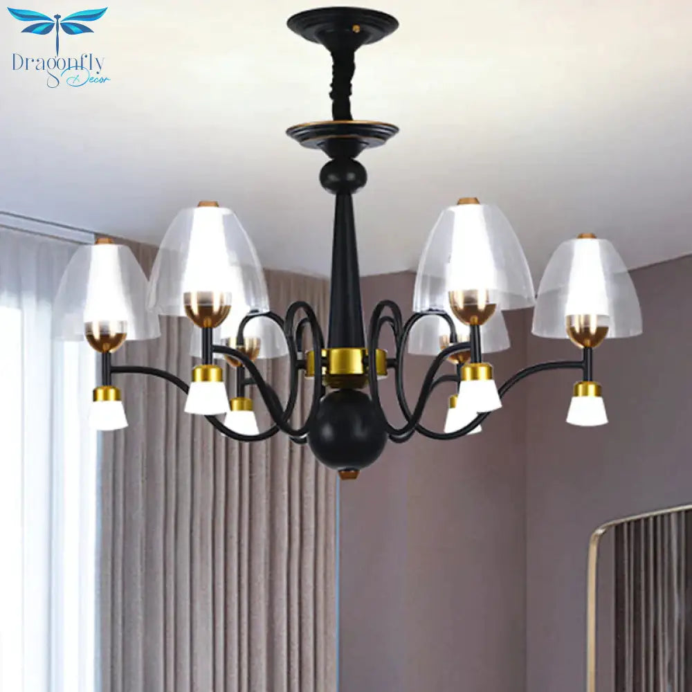 Metallic Black - Gold Suspension Pendant Scooping Armed 3/5/6 Lights Rural Style Chandelier Light