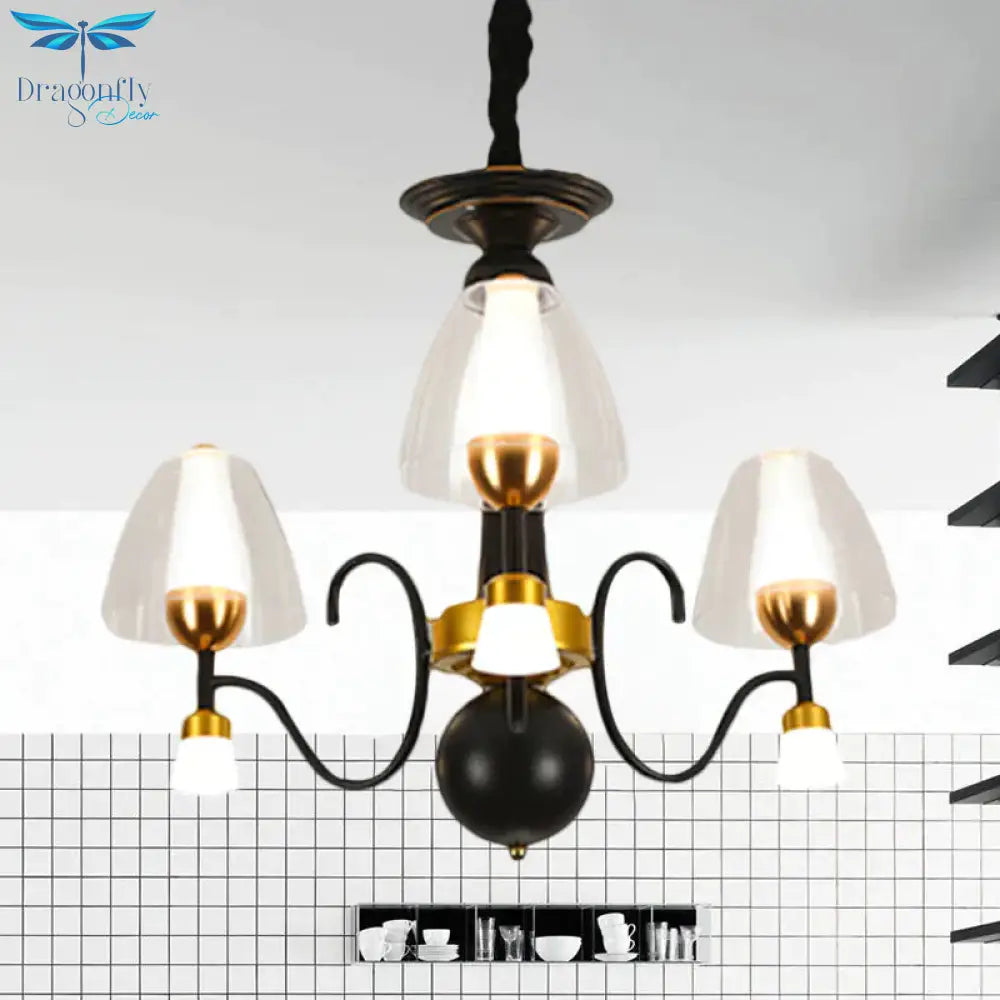 Metallic Black - Gold Suspension Pendant Scooping Armed 3/5/6 Lights Rural Style Chandelier Light