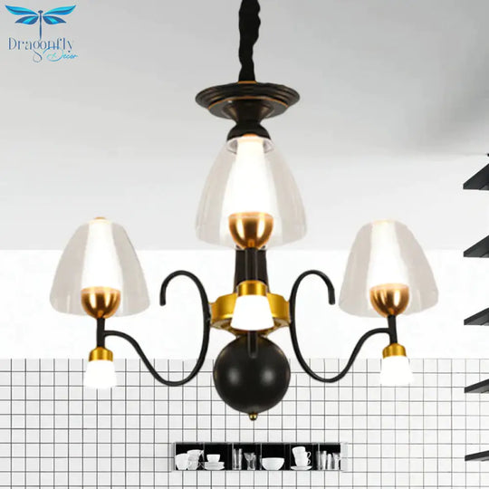 Metallic Black - Gold Suspension Pendant Scooping Armed 3/5/6 Lights Rural Style Chandelier Light
