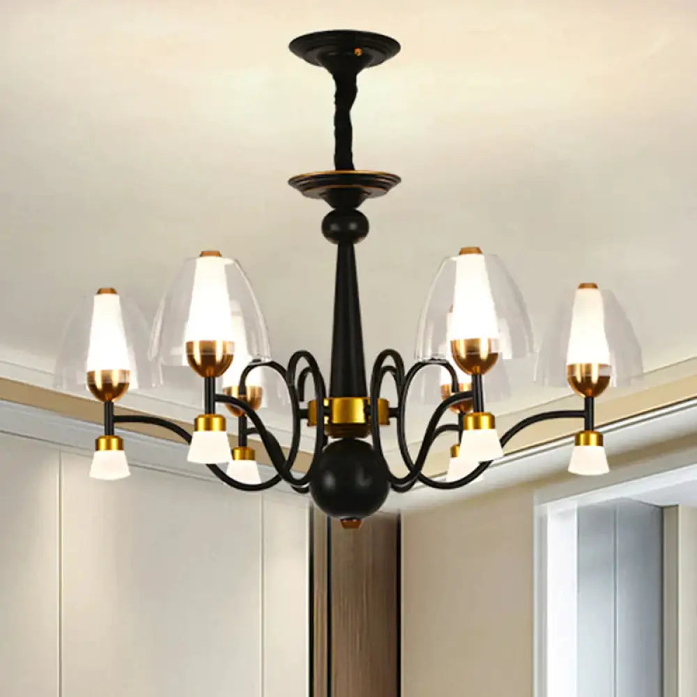 Metallic Black - Gold Suspension Pendant Scooping Armed 3/5/6 Lights Rural Style Chandelier Light