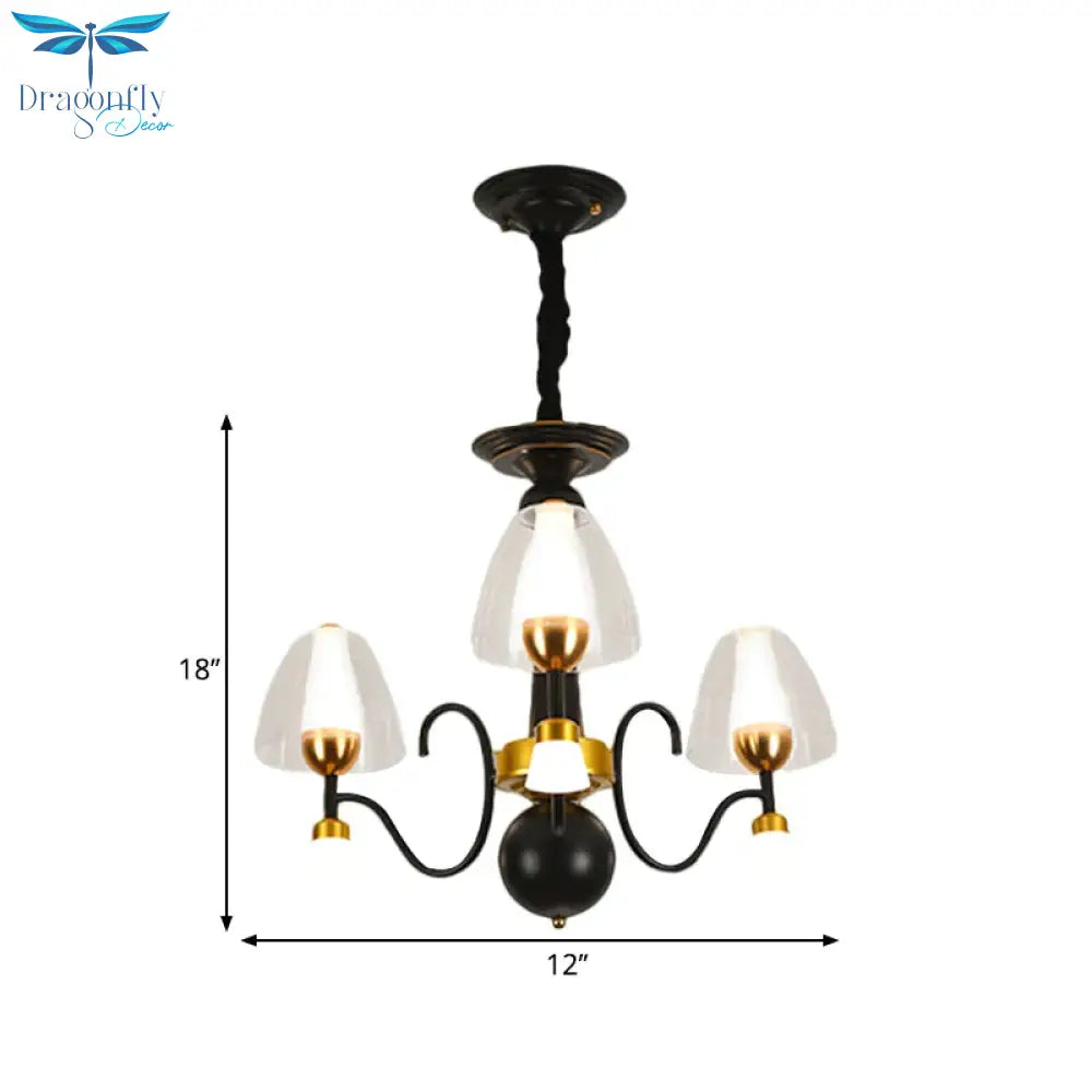 Metallic Black - Gold Suspension Pendant Scooping Armed 3/5/6 Lights Rural Style Chandelier Light
