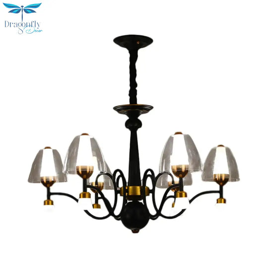 Metallic Black - Gold Suspension Pendant Scooping Armed 3/5/6 Lights Rural Style Chandelier Light