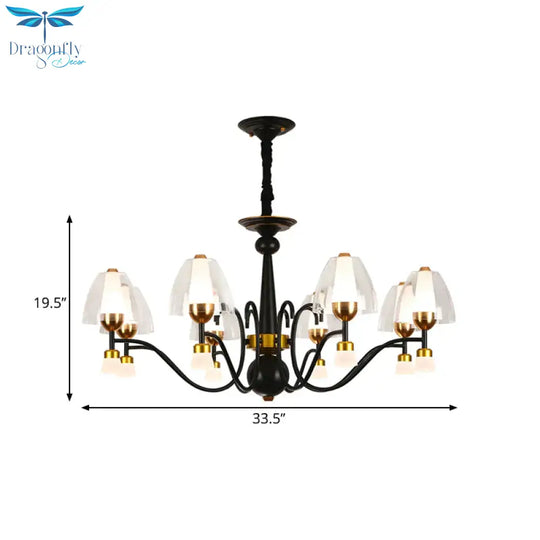 Metallic Black - Gold Suspension Pendant Scooping Armed 3/5/6 Lights Rural Style Chandelier Light