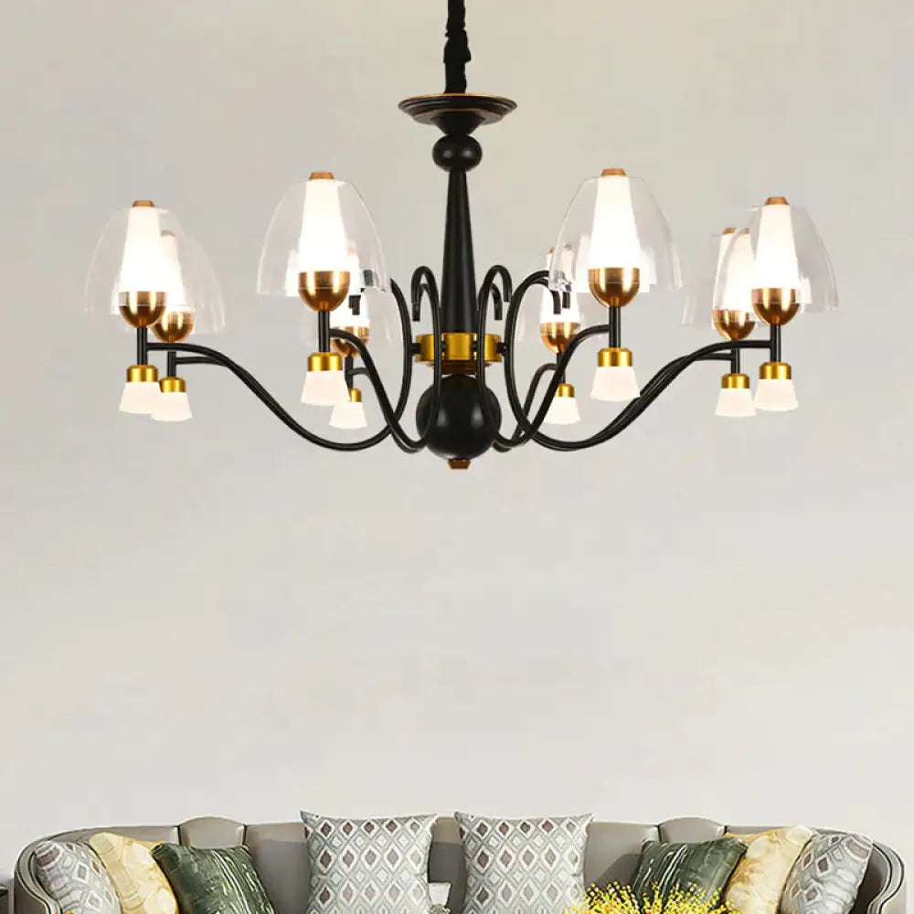 Metallic Black - Gold Suspension Pendant Scooping Armed 3/5/6 Lights Rural Style Chandelier Light