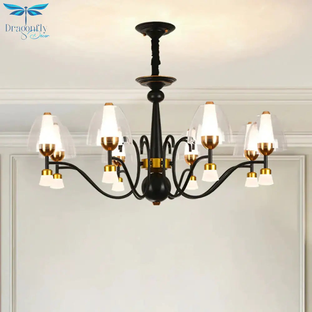 Metallic Black - Gold Suspension Pendant Scooping Armed 3/5/6 Lights Rural Style Chandelier Light
