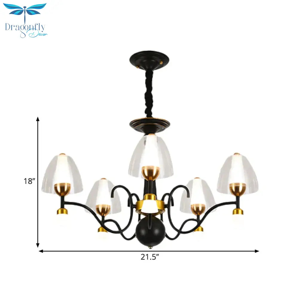 Metallic Black - Gold Suspension Pendant Scooping Armed 3/5/6 Lights Rural Style Chandelier Light