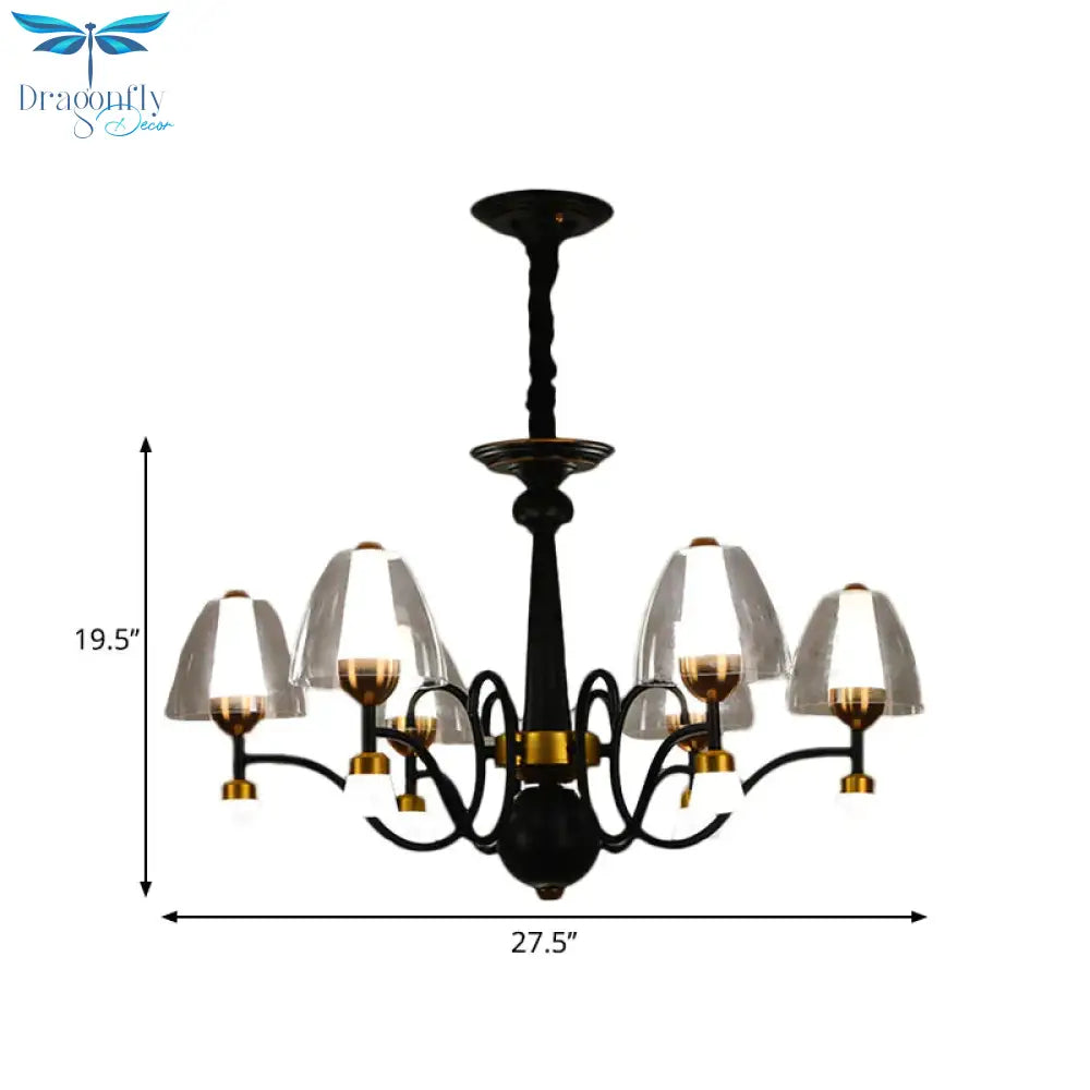 Metallic Black - Gold Suspension Pendant Scooping Armed 3/5/6 Lights Rural Style Chandelier Light