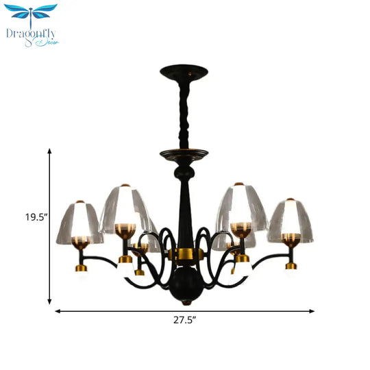 Metallic Black - Gold Suspension Pendant Scooping Armed 3/5/6 Lights Rural Style Chandelier Light