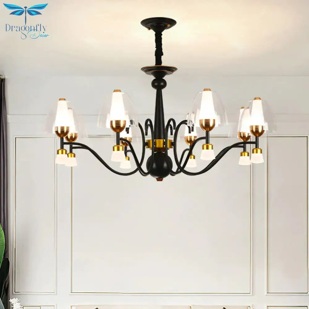 Metallic Black - Gold Suspension Pendant Scooping Armed 3/5/6 Lights Rural Style Chandelier Light