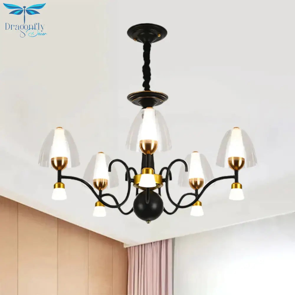 Metallic Black - Gold Suspension Pendant Scooping Armed 3/5/6 Lights Rural Style Chandelier Light