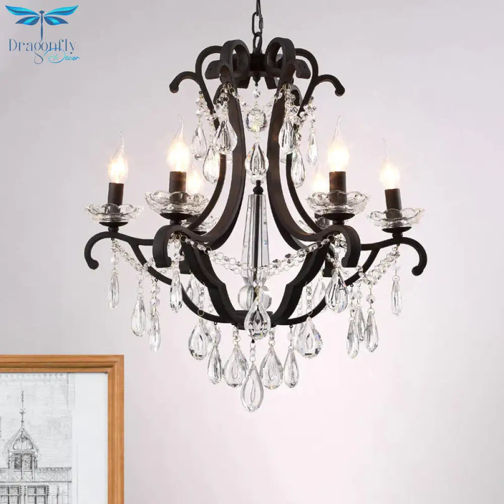 Metallic Black Pendant Chandelier Scroll Arm 5/6 - Head Traditional Hanging Ceiling Light With